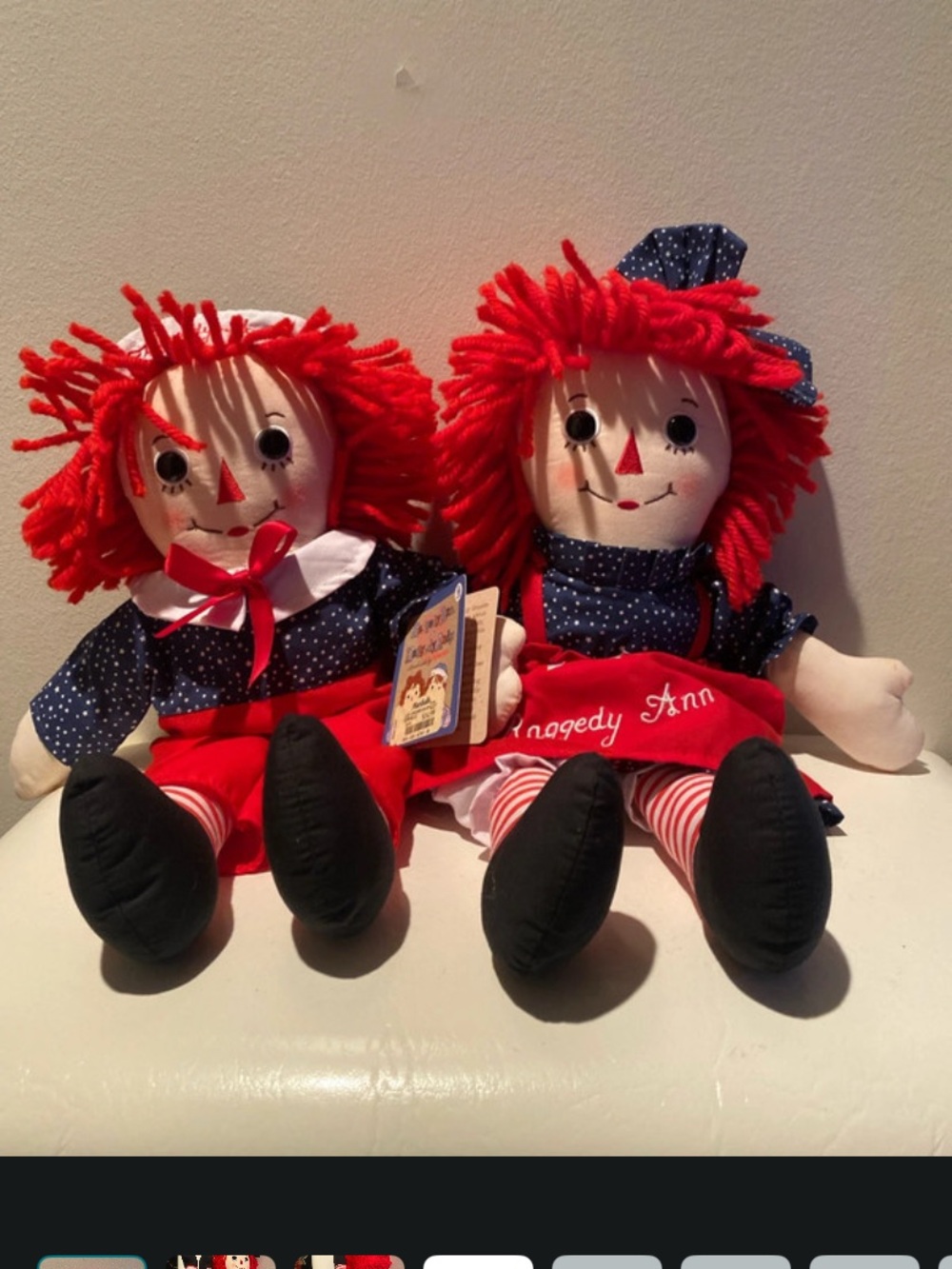 Red Raggedy-Style Cloth Doll Pair